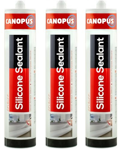 CANOPUS INTERBOND Waterproof Kitchen & Bathroom Acetoxy Silicone Sealant White, 3-Pack, 10oz Each, Suitable for Indoor and Outdoor Waterproofing and Bonding Applications, Shower Sealant
