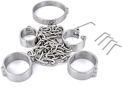 Soarvlorfy Edelstahl Hand Fußfesseln Neck Kragen Abschließbar Erwachsene Spiele Slave Fesseln Handschellen Fußschellen Bondage Set BDSM Fetisch SM Sexspielzeug für Frauen Männer Paare,Männlich