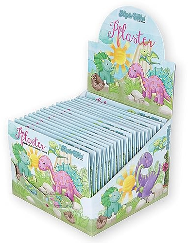 Lutz Mauder Kinder Pflaster Display Set mit 20 Pflasterbriefchen mit 2 Größen (200 Einzelpflaster), Kita, Kindergarten, Arzt, Hort, Erzieher, Geburtststag, Gastgeschenk (Süße Dinos)