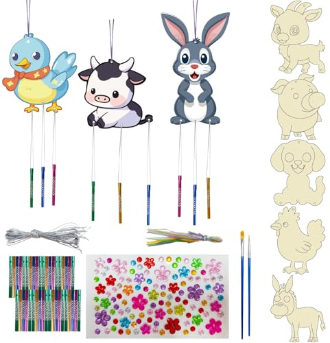 craspire 16 Pack Kits de Carillon du Vent DIY Faites Vos Propres Animaux Carillon du Vent coloriage pâques en Bois Artisanat pour Bricolage activité Anniversaire Noël fête d’été décoration