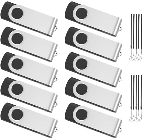 Pendrive 16GB 10 Piezas, ABLAZE Memorias USB Giratoria con Indicador LED | Almacenamiento de Datos para PC, Portátil, Audio de Coche y Televisión (10 Negros)