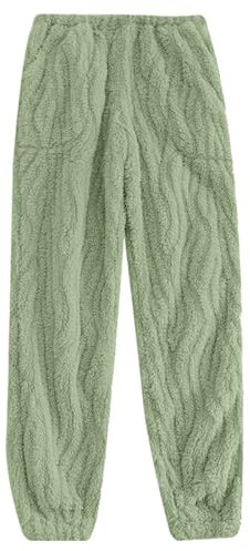 Flannel Pajama Pants Women Fuzzy Pajama Casual Plaid Winter Soft Fleece Pants Cute Pants Damen Hose Weites Bein 50iger Hosenrock Weiss (Green, L)