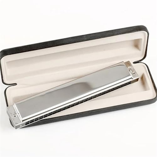 Professional Mundharmonika 24-Loch-Mundharmonika Silberfarben Tremolo Edelstahlabdeckungen, Mundharmonika Mit C