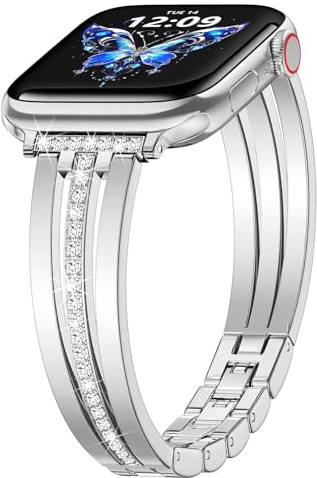 V.R.HOPE Metallarmband Kompatibel mit Apple Watch 40mm 41mm 42mm 38mm Damen | Ideal zu Gold- & Silberschmuck. Elegantes Edelstahl-Armband mit Glitzer & Strass für iWatch SE Series 11/10/9/8/7/6/5/4/3