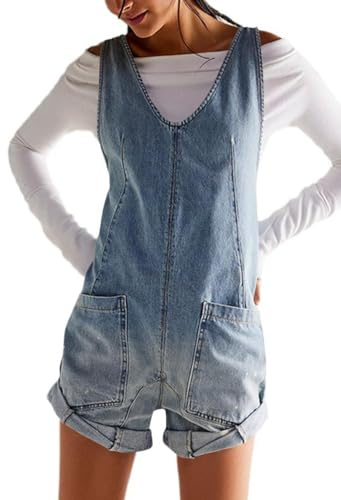 ticticlily Salopette Jeans Donna Corta Estiva Pantaloncini Monopezzi Tutine Jumpsuit senza Manica con Bretelle Regolabili Denim Overall Casuale Romper Tutina Monopezzo