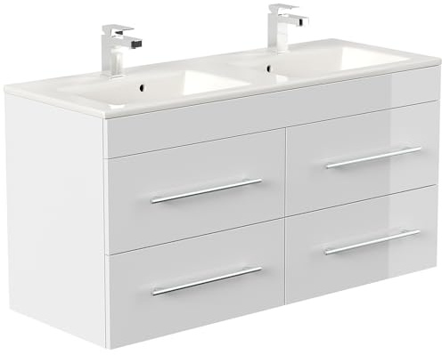 Lomadox Bad Badezimmer Gästebad Waschplatz Waschtisch Doppelwaschtisch 120 cm in weiß Hochglanz