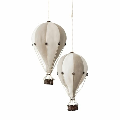 Loberon Deko-HeiÃŸluftballon 2er Set Merrybean, Creme/grau | Fantasievolle Dekoration, Leicht Aufhängbar, Sanfte Farben, Kinderzimmer-Accessoires, Baumwolle, Eisen