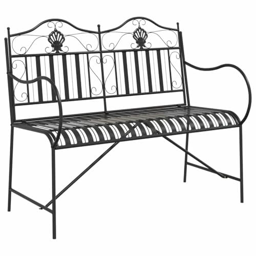 vidaXL Gartenbank Schwarz 103,5 x 59 x 89 cm Stahl, Garten und Terrasse, moderner Stahl-Bank, ergonomische Sitzgelegenheit, 2-Sitzer für Patio, Deck oder Balkonmöbel