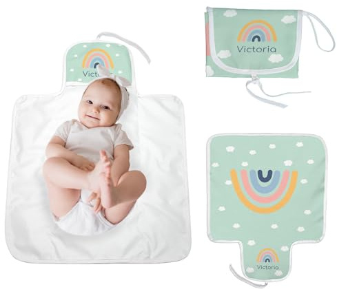 Wanapix | Personalisierte tragbare Wickelunterlage für Babys | Wasserdicht | Faltbare XL-Matte | Windelwechselauflage | Neugeborenes Baby | Regenbogen