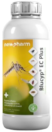 Newpharm Blucyp EC Plus, insetticida-acaricida azione abbattente residuale contro Mosche, Zanzare, Scarafaggi, Formiche, Pulci e Zecche (1 Litro)
