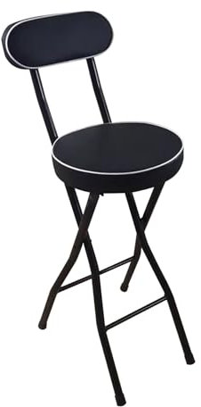 Sgabello alto pieghevole da bar, con comodo schienale imbottito e poggiapiedi, portatile, in metallo, capacità 100 kg, stabile e durevole, per sala giochi, ufficio, feste (nero, 60 cm)