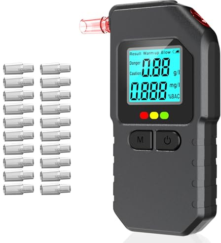 SciFiVisi Alkoholtester,Alkoholmessgerät mit Zwei Sensoren, Tragbarer Promillemessgerät mit Digitaler LCD-Anzeige, mit 20 Mundstücken für Heim und persönlichen Gebrauch
