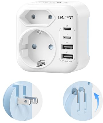 LENCENT Adattatore Presa Giappone da Viaggio, Adattatore EU a JP, Spina Pieghevole con Caricatore USB, Adattatore Spina Tipo A per Giappone, Stati Uniti, Canada, Messico, Cina, Filippie