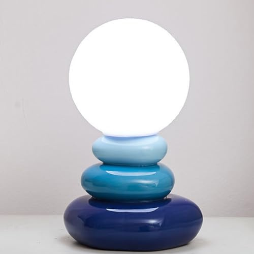 LOGT Lampada da Tavolo Impilabile in Pietra Ceramica Luce da Tavolo LED USB con Interruttore a Cavo Letto Dimmerabile 3 Modalità di Colore Luna di Vetro Luce da Tavolo Rotonda Lampada da,Blu