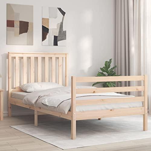Qnhdfrt Massivholzbett mit Kopfteil aus Kiefernholz 100x200 cm Bettgestell mit Sperrholzlatten Rustikales Design für Erholsamen Schlaf Geeignet für Schlafzimmer und Gästezimmer
