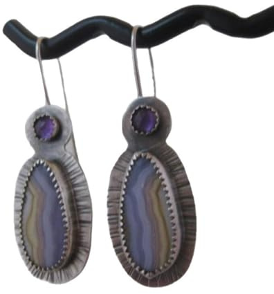 1pc élégante améthyste résine & émail boucles d'oreilles-Art Nouveau Teardrop Dangle boucles d'oreilles avec violet bande géométrique