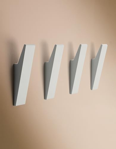 Designfabrik Hamburg klädhängare i aluminium med dold fastsättning | modern väggkrok för jackor, handdukar, kläder | väggmonterad krok minimalistisk design (matt vit, set med 4)