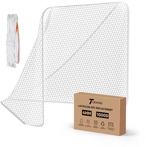 Lacrosse Net Replacement, Heavy Duty 4/5/6mm Lacrosse Goal Net from 1000D High-Strength Polyester, Black & White Lacrosse Net for 6’x6’x7’ Goals (White, 4mm)
