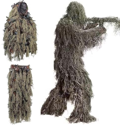 Xoeryoy Ghillie Suit Camo Vêtements de Chasse légers à Feuilles légers pour Les Hommes houlants Ghillie Poncho pour Les Chasseurs, tireur d'élite aérité, Paintball, Petit ·