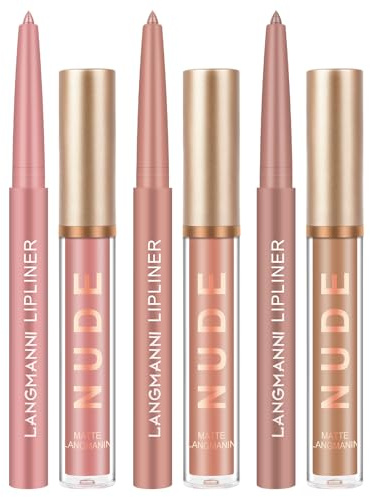 LOPHE Set de Brillo de Labios, 6 En 1 Lip Combo Labios, 3 Labiales Líquidos Mate y 3 Delineadores, Lápiz Labial de Larga Duración, Pintalabios Permanente Para Maquillaje de Mujer (Conjunto B-#7#8#9)