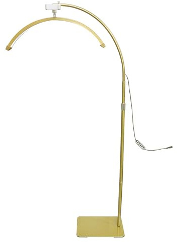 NCLOYN Lampada da Terra A LED A Mezzaluna, Lampada per Ciglia Rotante, Luce Estetista Regolabile con Supporto per Telefono per Tecnici delle Ciglia, Estetisti e Tatuatori, Gold