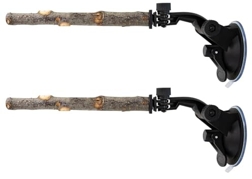 Yidueace Posadero para Loros - 2 Piezas Soporte Ajustable Portátil De Madera, Percha para Aves con Ventosas De Madera - para Uso En Exterior Balcón Apartamento Porche Árbol Ducha Pared Espejo