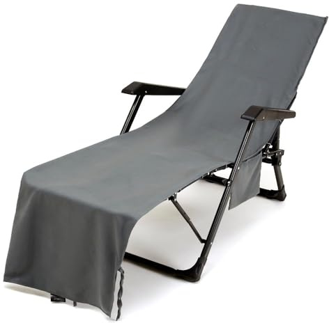 xitoio Beach Chair Cover Towel with Pockets - Solid Color Microfiber Sun Lounger Towel, Portable Sunbed Towel for Beach Garden Vacation (Grey, 75x210cm)