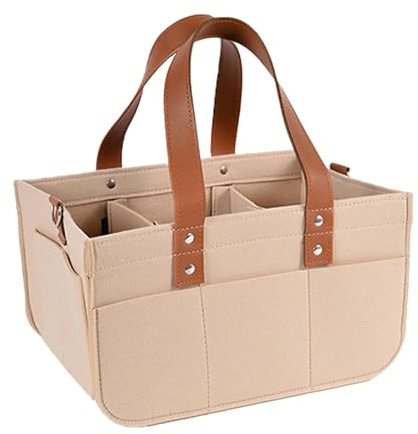 Generisch de pañales de fieltro, cesta de almacenamiento con asa y compartimentos, organizador para habitación de bebé, coche, habitación infantil, cesta de viaje para pañales, juguetes