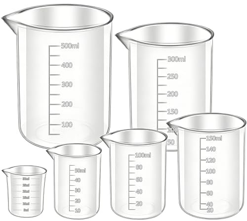 Juego de 6 vasos medidores de 30 ml, 50 ml, 100 ml, 150 ml, 250 ml, 500 ml, para laboratorio, cocina, detergentes químicos