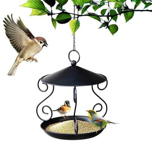 Distribuidores De Alimentos para Pájaros Silvestres | Bandeja De Metal Impermeable para La Lluvia | Alimentador Colgante para Jardín Balcón Terraza Césped Parque Observación Aves