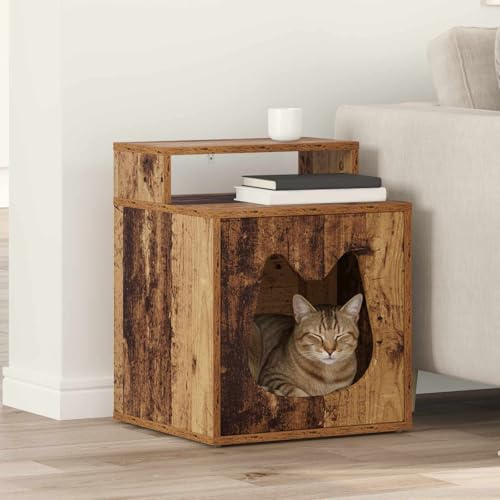 Lettiera per gatti, casetta per gatti, in legno vecchio, 42,5 x 40 x 53,5 cm, materiale in legno, per esterni