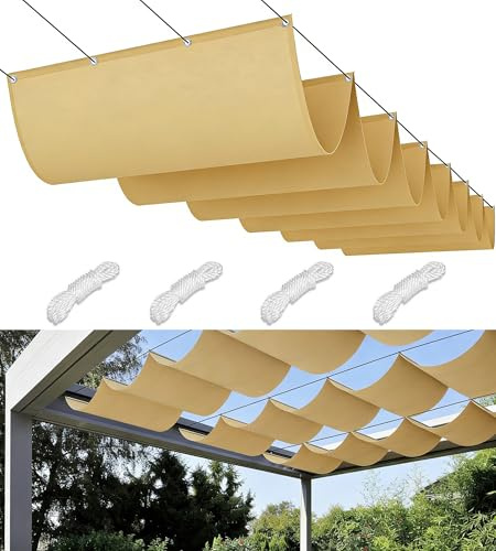 Einziehbare Welle Sonnensegel 1x3.5M Nach Maß Wellenmarkise Verstellbar Segeltuch mit Ösen und Kordel Markisenstoff UV-Schutz Sonnenschutz Wasserdicht für Garten Pergola Balkon Terrasse Sand