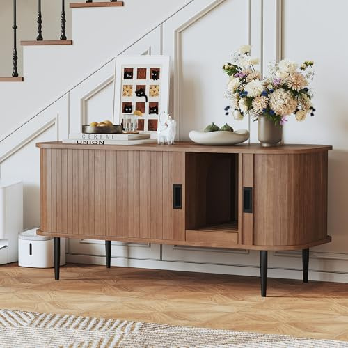 HOLTICO Katzenhaus, Katzenklo Schrank, Katzentoilette Schrank mit Streusammler, Katzenschrank für Katzen, Beistelltisch, Sideboard, Braun
