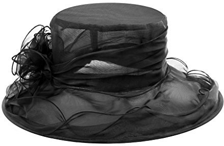 YJZQ Damen Sommer Hut Elegante Blumen Organzahut Sonnenhüte Breite Krempe Strandhut Damenhut für Hochzeit Kirche Party