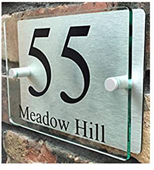 House Number Plaque, Home Address Plate, Glass-Color Acrylic Front and Brushed Aluminum Background Double Panel, 2 sizes (8x5 & 9.5x6) available (Rectangular Glass Acrylic)