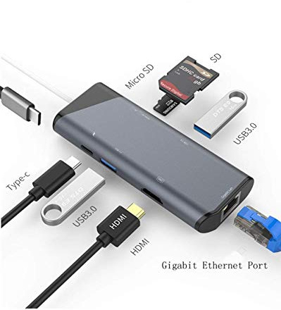 SUNSEATON USB-C hub, Hub Type C 7-en-1 Multifuntion avec Port 4k HDMI, Port Gigabit Ethernet,USB C électrique, 2 Ports USB 3.0, Lecteur de Carte MicroSD/SD, Compatible pour Appareil USB C