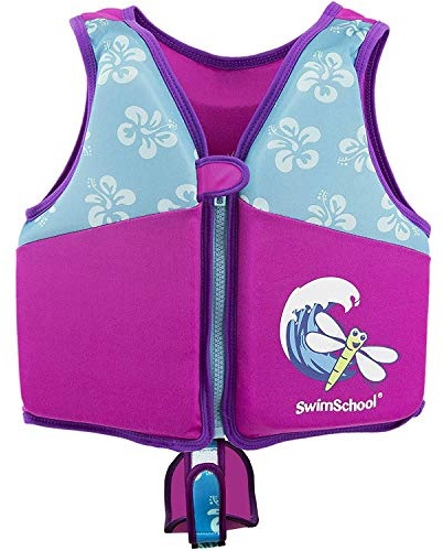 SwimSchool New & Improved Swim Trainer Vest, Flex-Form Design, Padded Shoulders and Adjustable Safety Strap, Easy On & Off, Medium/Large, Up to 50 Lbs., Pink/Aqua