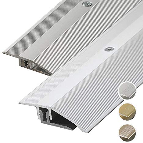 HORI® Bodenprofil Übergangsprofil I Aluminium-Bodenleiste in Silber, Champagne und Edelstahl I passend für Vinyl, Laminat, Parkett I Anpassungsprofil Bodenbelagstärke: 0-15 mm I Alu Silber Alu