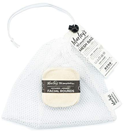 Marley's Monsters Facial Rounds 20 Count Pack + Laundry Bag - Soft and Reusable Organic Cotton Rounds (Organic Natural)