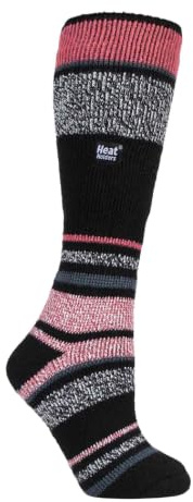 HEAT HOLDERS - Femme Thermique Chaudes Chaussettes Hautes Ski avec Rayures (Bande noire, 37-42)