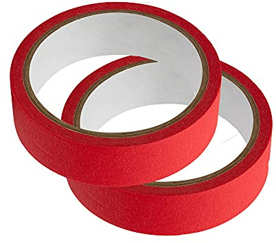 2 rouleaux de ruban de masquage, 20 m de long, papier texturé, inscriptible, ruban adhésif pour peinture, travaux manuels, décoration (24 mm, rouge)