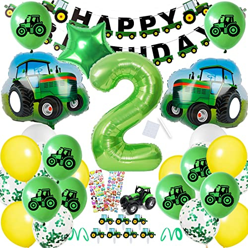 Geburtstagsdeko 2 Jahre Junge, Traktor Deko, Luftballon Kindergeburtstag, Folienballon für Geburtstagdeko Babyshower Jungen