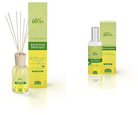 Helan Diffusore Ambiente Zanzhelan, Rattan &, Zanzhelan, Spray Ecologico, Protezione Naturale zanzare e Insetti, Senza ammoniaca, 100 mL