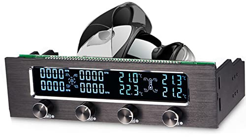 VBESTLIFE 4 Lüfter Computer-Lüftersteuerung, STW 6041 4-Kanal-CPU-Temperatursensor PC-Lüftersteuerung Frontplatte Datum Uhrzeit Temperatur-LCD-Anzeige für CPU-Lüfter