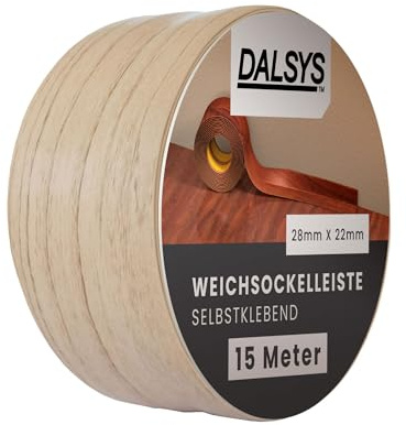 Dalsys Weichsockelleiste selbstklebend 15m Buche | Flexible Sockelleisten aus PVC auf der Rolle, Abschlussleiste für Fugen in Küche & Bad. Praktische Sockelleiste Selbstklebend
