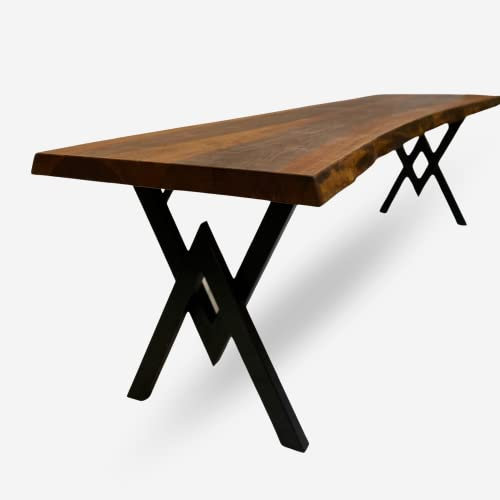 designs4yourhome Essimmertisch 250x70cm, echte Baumkante, massiver Holztisch aus Nussbaum, Schwarze Metallbeine, Baumkantentisch, Esstisch bis zu 8 Personen, Esstisch München