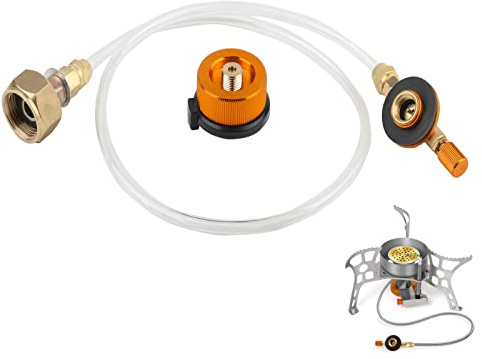 Delamiya Gaskartuschen Adapter, Lpg Adapter, Gasflaschen Adapter, Gasadapter für Gasflaschen Europa, Gaskocheradapter mit Gasschlauch für Gaskartusche Gaskocher,Campingkocher Brenner