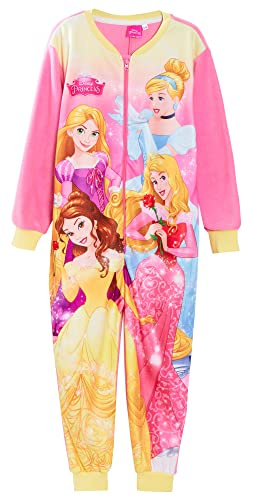 Disney Combinaison de princesse pour filles, pyjama en polaire pour enfants, vêtements de nuit zippés, rose, 5-6 ans