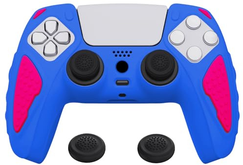 PlayVital Silikonhülle für PS5 Controller, Anti-Rutsch Schutzhülle Case | Weiches Gummi, rutschfeste Griffe, Schutz-Skin, Grips für PlayStation 5 Controller, Ritter Edition, Primärblau & Hellrosa