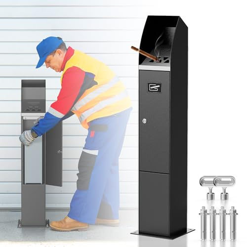 Standing Cigarette Bin Outdoor, Smoking Bin, Heavy Duty Steel Wall Mounted Ashtray Outdoor, for Public Areas, Pubs, Clubs, Restaurants, Black (Removable Inner Bucket)